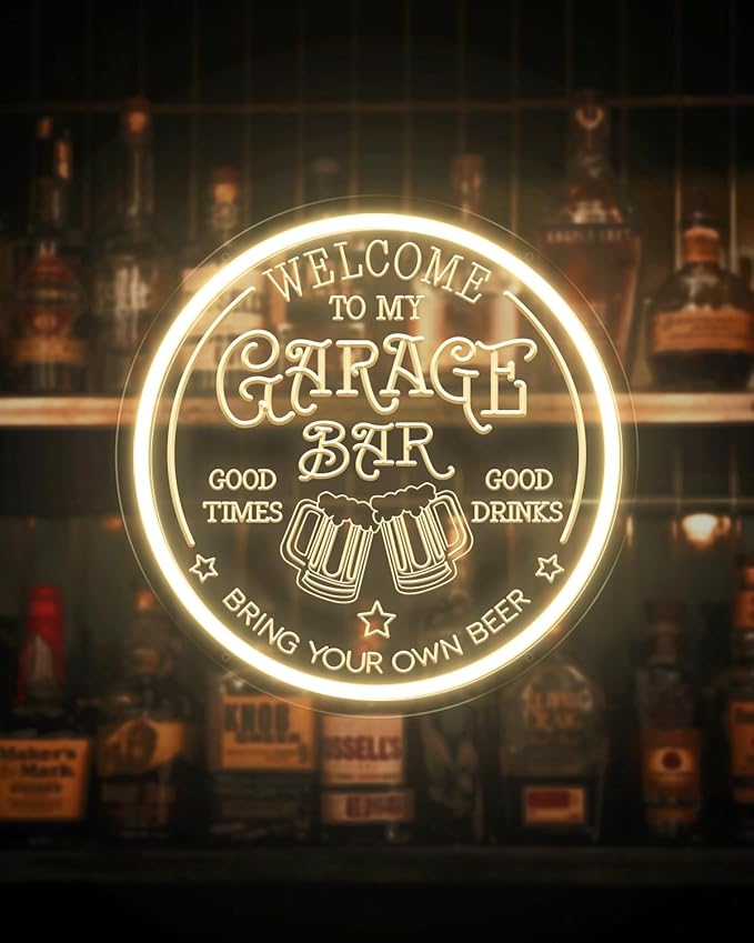 Garage Bar LED Neon Sign for Wall Art Decor, Dimmable Garage Light Up Sign for Man Dad Gifts, Neon Lights Bar Signs for Home Bar Pub Man Cave Bistro Birthday Camping Party-Ruum Studio Home