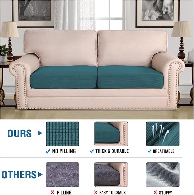 H.VERSAILTEX Super Stretch Individual Seat Covers - Sofa & Couch Cushion Slipcover Sets (Thick Jacquard Textured Twill Fabric, Deep Teal) - 2 Piece Large-Ruum Studio Home