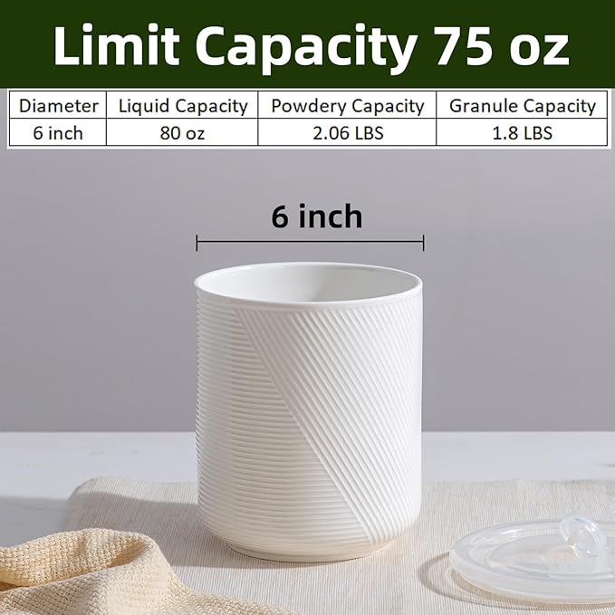 Food Storage Containers with Airtight Lids: Ceramic Canister Sets for Kitchen Countertop - Porcelain Jar for Coffee Tea Flour Sugar Rice Cookies Candy - White (75 oz)-Ruum Studio Home