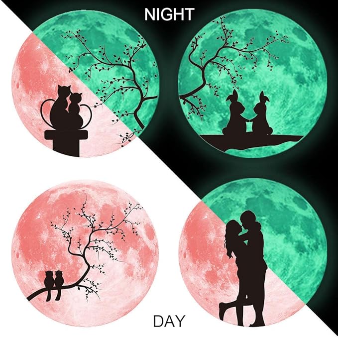 Quanhaigou Glow in The Dark Wall or Ceiling Moon Stickers – Luminous Decal Sticker for Simulated Planet Effect at Night – Red 3D Earth Black Tree Cat-Ruum Studio Home