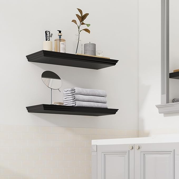 Floating Shelves for Wall, 24 Inch Long Wall Mounted Black Hanging Shelf for Kitchen, Living Room, Office, Bedroom, Bathroom, Retro Vintage Wood Bookshelf for House Decor-Ruum Studio Home
