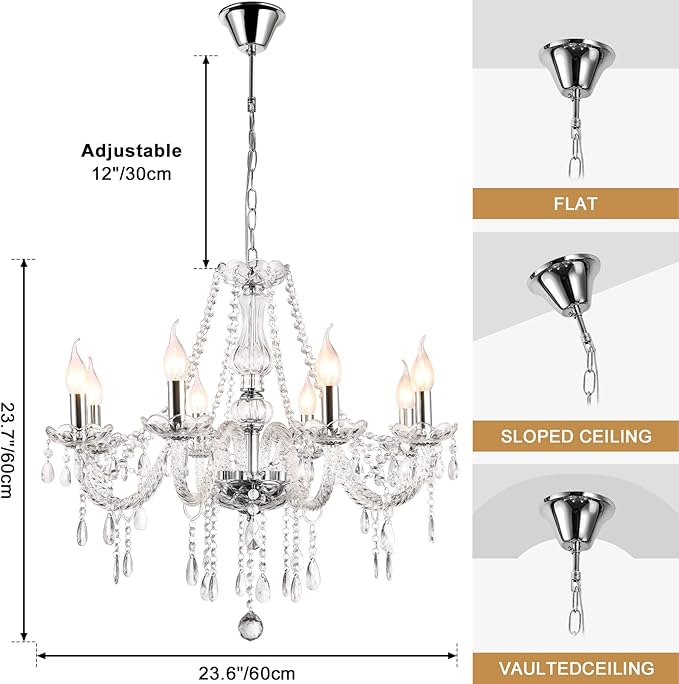 Modern Elegant 8 Lights K9 Crystal Glass Chandelier Pendant Ceiling Lighting European Style for Dining Living Room Bedroom Transparent, 8 E12 Bulbs Required-Ruum Studio Home