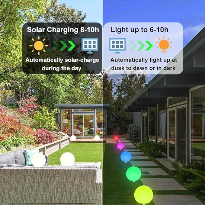10-in Solar Globe Light, Solar Garden Ball Light Outdoor w/Remote, 16 RGB Color 4 Modes Glowing Ball, Waterproof Smart Light Sensor Control Outdoor Orb Lamp w/Ground Stake for Pathway Patio Yard Party-Ruum Studio Home