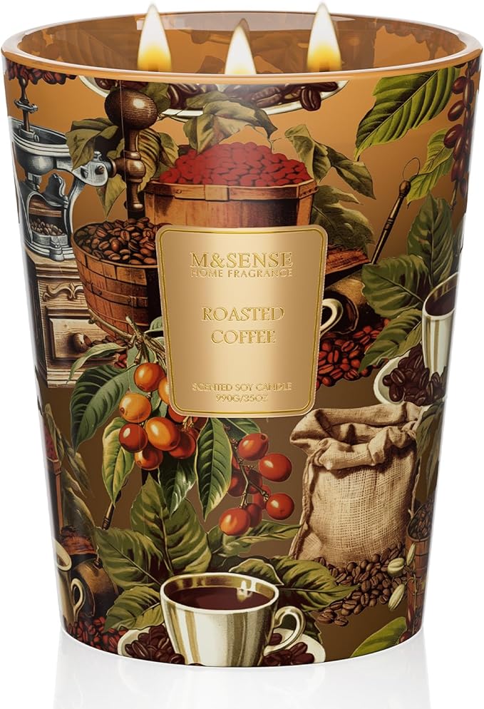M&SENSE Roasted Coffee Scented Candle, 3 Wick Soy Natural Wax Candles, 35oz 150H Long Lasting, Stress Relief Home Fragrance Housewarming Gifts-Ruum Studio Home