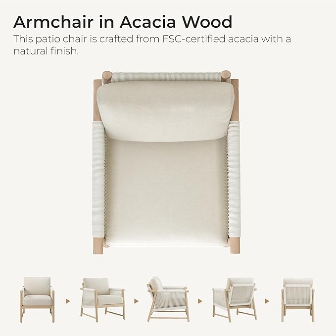 CHITA Boho Patio Rattan Chair Set of 2, Outdoor Wicker Chair with 7.1″ Thickened Cushions Acacia Wood Frame(Cream)-Ruum Studio Home