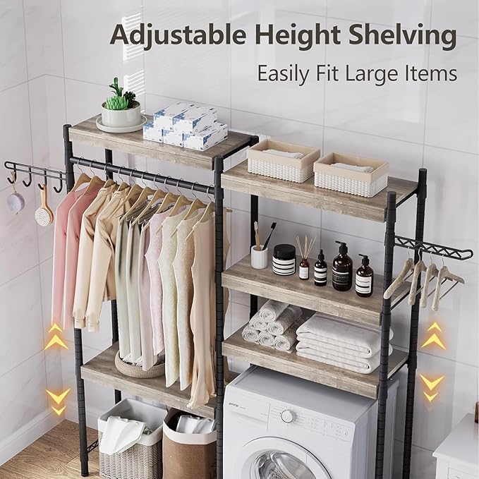 CABIHOME Heavy-Duty Laundry Shelf with Drying Racks | Space-Saving Adjustable Over-Washer Storage Organizer | 4-Tier Bathroom & Laundry Room Shelving Unit (Engineered Wood, 28")-Ruum Studio Home