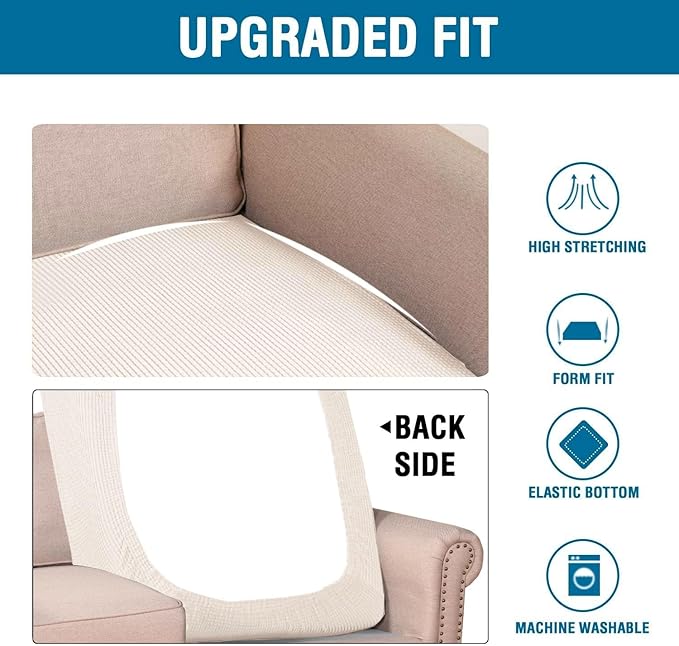 H.VERSAILTEX Super Stretch Individual Chaise Cover Sectional Couch Covers for L Shaped Sofa Both Left/Right Featuring Thick Jacquard Textured Twill Fabric (1 Piece Chaise Cover Large, Ivory)-Ruum Studio Home