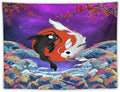 Houselerax Japanese Koi Fish Tapestry, Yin Yang Big Wave Cherry Blossom Tapestries Wall Hanging for Bedroom Living Room Office Decor 40"x30"-Ruum Studio Home
