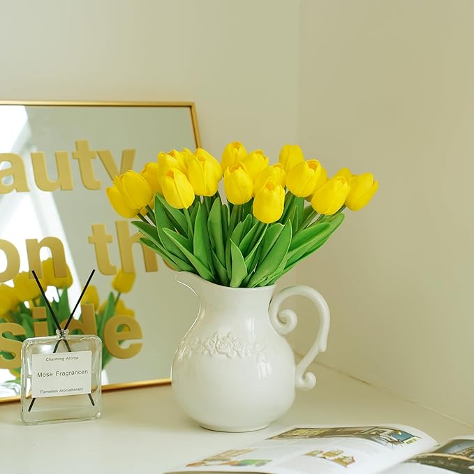 20pcs Yellow Artificial Tulip Fake Flower 12.9 Inch Spring Mother's Day Easter Gift for Home Kitchen Wedding Decoration-Ruum Studio Home