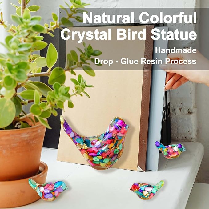 Crystal Bird Figurines, Resin Animal Statues, Miniature Decorative Gravel Birds, Home Decor (4PCS-Colorful)-Ruum Studio Home