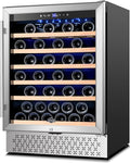 Tylza 24 Inch Wine Cooler Refrigerator, 51 Bottle Built-in or Freestanding, 24'' Fridge with Stainless Steel & Double Layer Tempered Glass Door and Temperature Memory Function-Ruum Studio Home