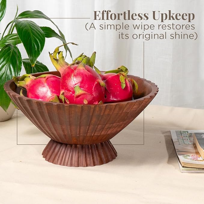Folkulture Wooden Fruit Bowl for Kitchen Island | (11") Countertop or Eco Friendly Decorative Centerpiece Table Decorations | Decorative Bowls, Fruits Tray or Fruit's Holder for Kitchen Counter Decor-Ruum Studio Home