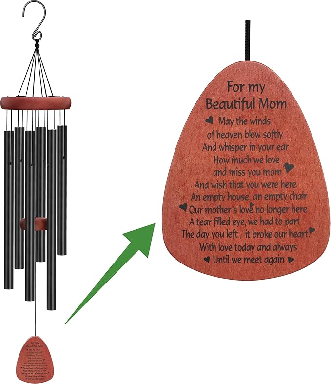 Memgift Memorial Wind Chimes for Outside – Sympathy Gift for Loss of Mother, Outdoor Yard Keepsake Wind Chime in Memory of Mom-Ruum Studio Home