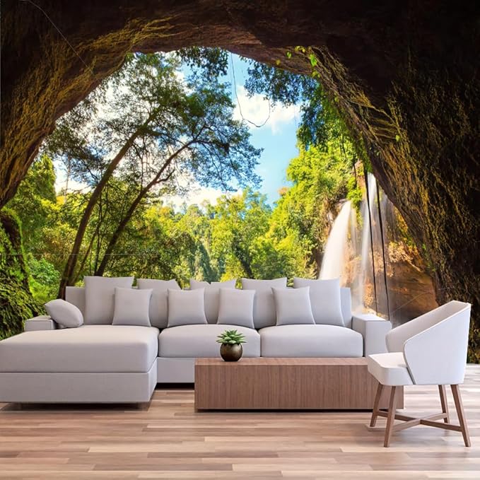 FENDROM Green Misty Forest Tapestry Wall Hanging Nature Mountain Cave Landscape Tapestry Waterfall River Tapestries for Bedroom Living Room Dorm Decor-Ruum Studio Home