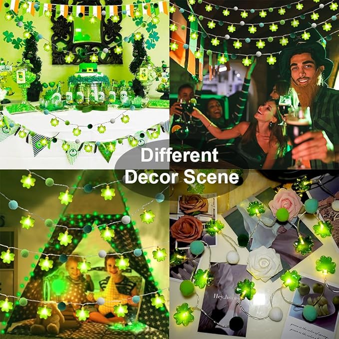 9.85Ft St Patricks Day Lights Garland 20 Pompoms 20 LEDs Green Lucky Clover Lights Shamrock String Lights with Timer for Indoor Bedroom Party Bar Garden St. Patrick's Day Decoration Green Irish Decor-Ruum Studio Home