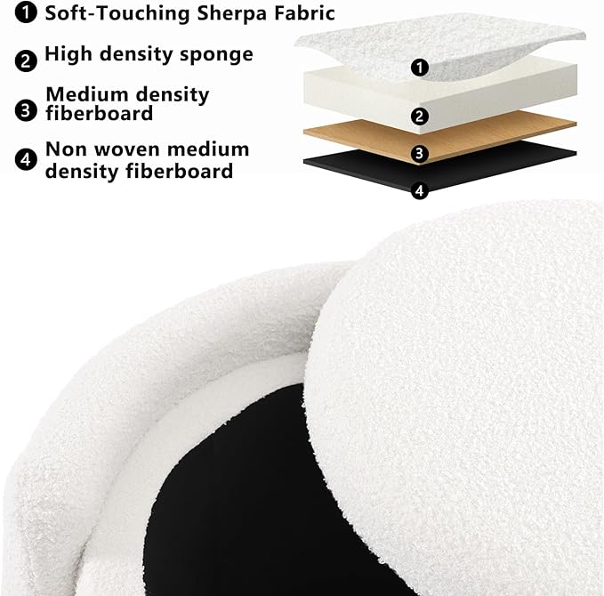 Furniliving Upholstered Button Tufted Round Ottoman, Ottoman with Storage, Teddy Footrest Stool, Removable Lid Convenient Footstools, Bedroom Ottomans with Storage for Vanity, Living Room, White-Ruum Studio Home