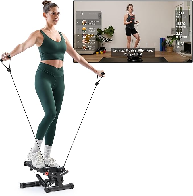 Sunny Health & Fitness Mini Stepper for Exercise at Home, Stair Step Workout Machine with Resistance Band and Over 300lb Weight Capacity, Optional Twist Motion and Free SunnyFit App Connection-Ruum Studio Home