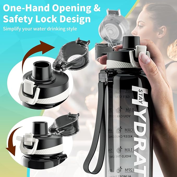 Water Bottle, 32 oz Motivational Water Bottles with Time Marker-Tritan & BPA Free, Sports Water Bottle with Time to Drink & Strap, Wide Mouth, Leakproof -Gift for Christmas Gym Fitness & Outdoor-Ruum Studio Home
