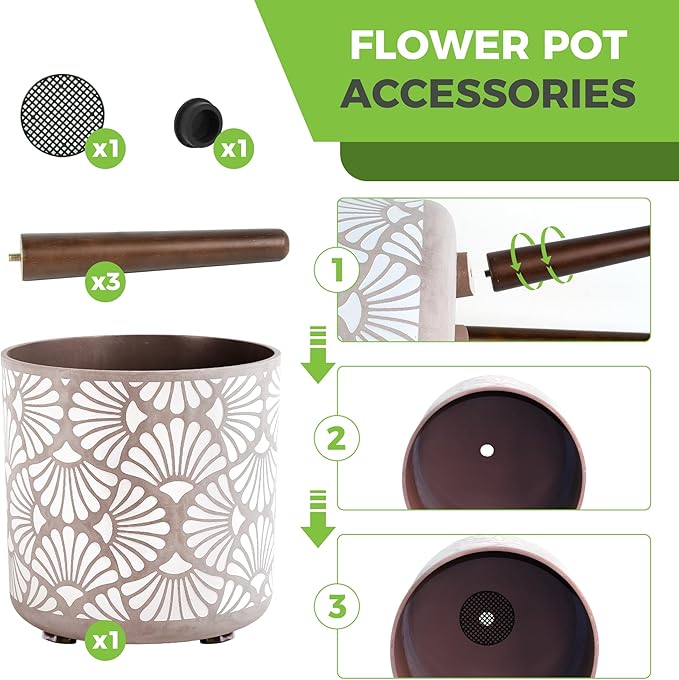 12 Inch Planter with Stand Mid-Century Tall Planter with Legs for Indoor Outdoor Plants-Ruum Studio Home