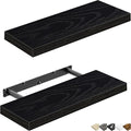 QEEIG Floating Shelves for Wall Bathroom Shelf Bedroom Kitchen Living Room Farmhouse Small Book Shelf 16 inch Set of 2, Black (015-B2)-Ruum Studio Home