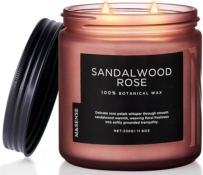 M&SENSE Sandalwood Rose Scented Candle - 11.6oz Natural Soy Wax Non Toxic 70-Hour Burn Long Lasting Candle, 2-Wick Strong Scent for Home - Slow-Burning Housewarming Gift for Men & Women-Ruum Studio Home