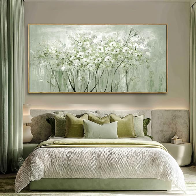 Framed Green Flower botanical Canvas Wall Art 29"x58" Modern Botanical Poster Artwork for Bedroom Living Room Office Kitchen Decor-Ruum Studio Home