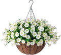 Ivydale Artificial Fake Hanging Flowers Plants Baskets for Outdoor Spring Summer Decoration, Faux Silk White Morning Glory Look Real UV Resistant for Outside Porch Patio Balcony Yard Front Door Garden-Ruum Studio Home