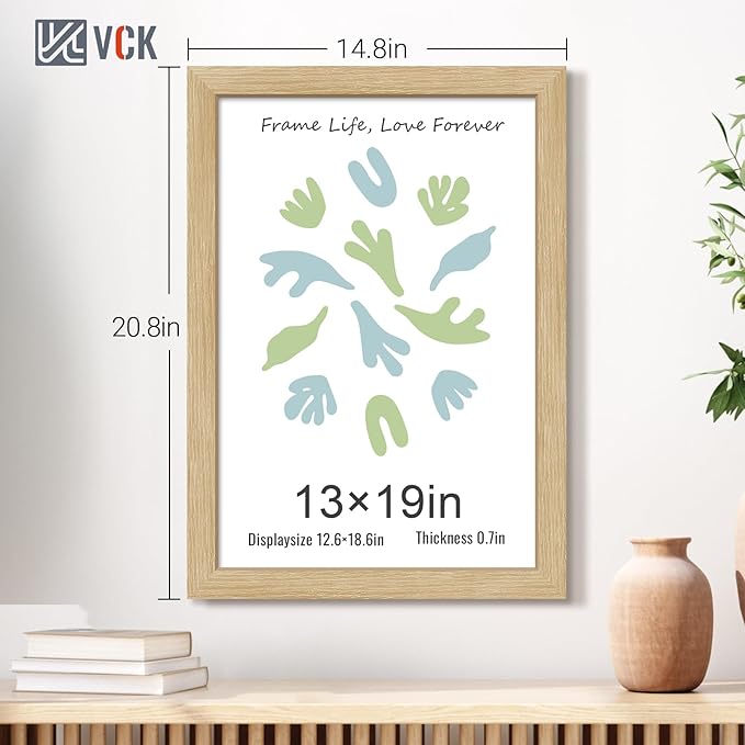VCK 13x19 Oak Wood Frame for Poster & Picture, Natural Solid Wood Photo Frames 3 Pack, Wall Gallery Frame-Ruum Studio Home