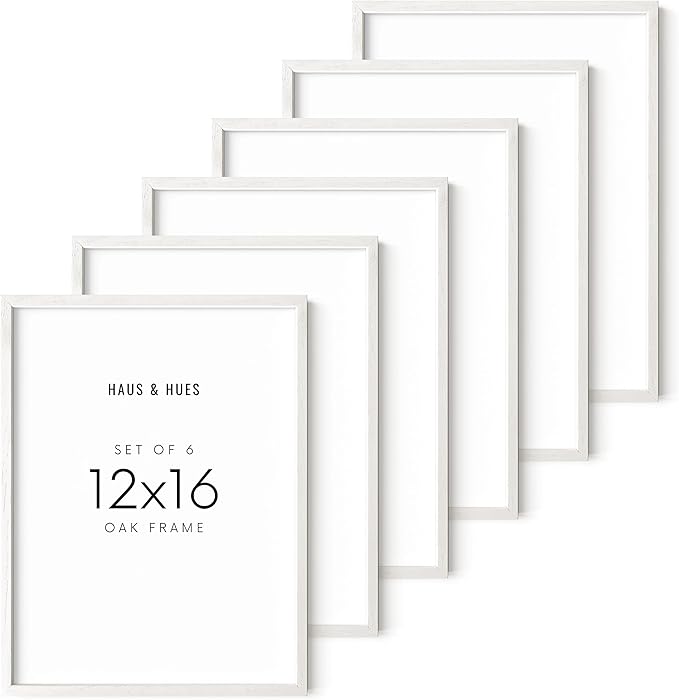 HAUS AND HUES White Oak 12x16 Inch White Picture Frames - Set of 6 White Frames Gallery Wall, White Picture Frames 12x16, White Gallery Wall Frame Set, White Picture Frames Pack (White Oak Frame)-Ruum Studio Home