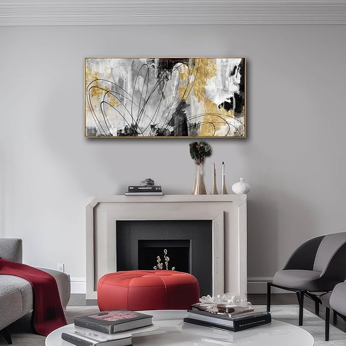YJYart Line Art Wall Decor Black and Gold Wall Artwork 20"x40" Canvas Wall Art for Living Room Kitchen Wall Picture Ready to Hang-Ruum Studio Home