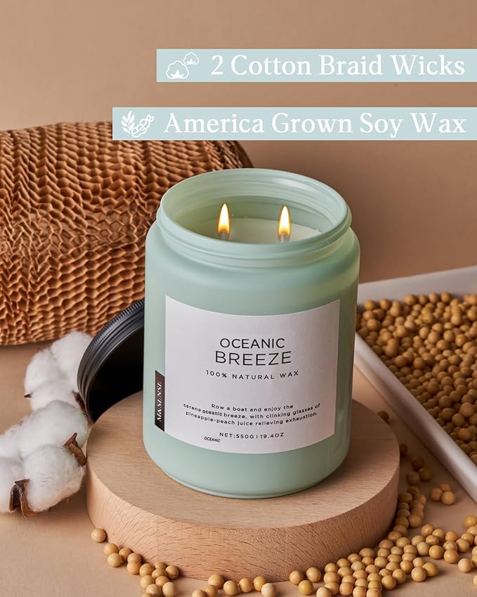 M&SENSE Candle Oceanic Breeze Scented, 19.4oz 110 Hour Long Lasting 2 Wick Pineapple & Mango Scent Natural Soy Candles for Home Scented for Stress Relief & Women/Men-Ruum Studio Home