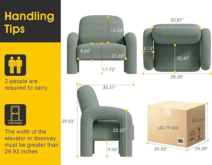 Modern Sherpa Accent Chair, Teddy Upholstered Arm Single Sofa, Cozy Fluffy Reading Chair for Living Room, Bedrooms, Corner (Mint Green)-Ruum Studio Home