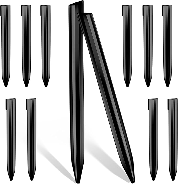 12Inch Metal Landscape Edging Stakes, 13Pcs Galvanized Steel Garden Stakes Top Curved Corrugated Landscaping Anchoring Spikes for Yard, Black-Ruum Studio Home