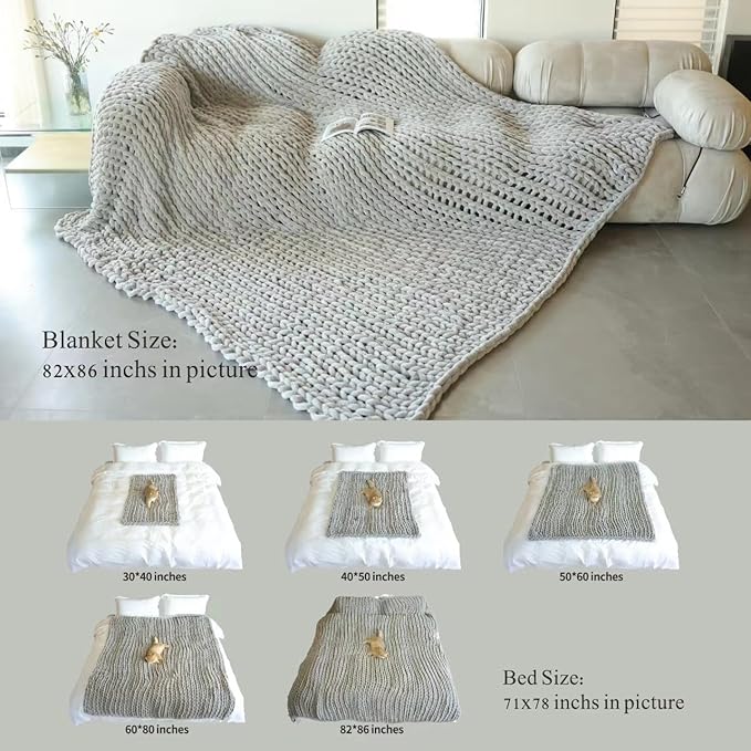 Maetoow Chenille Chunky Knit Blanket Throw （82×86 Inch）, Handmade Warm & Cozy Blanket Couch, Bed, Home Decor, Soft Breathable Fleece Banket, Christmas Thick and Giant Yarn Throws, Cream-Ruum Studio Home