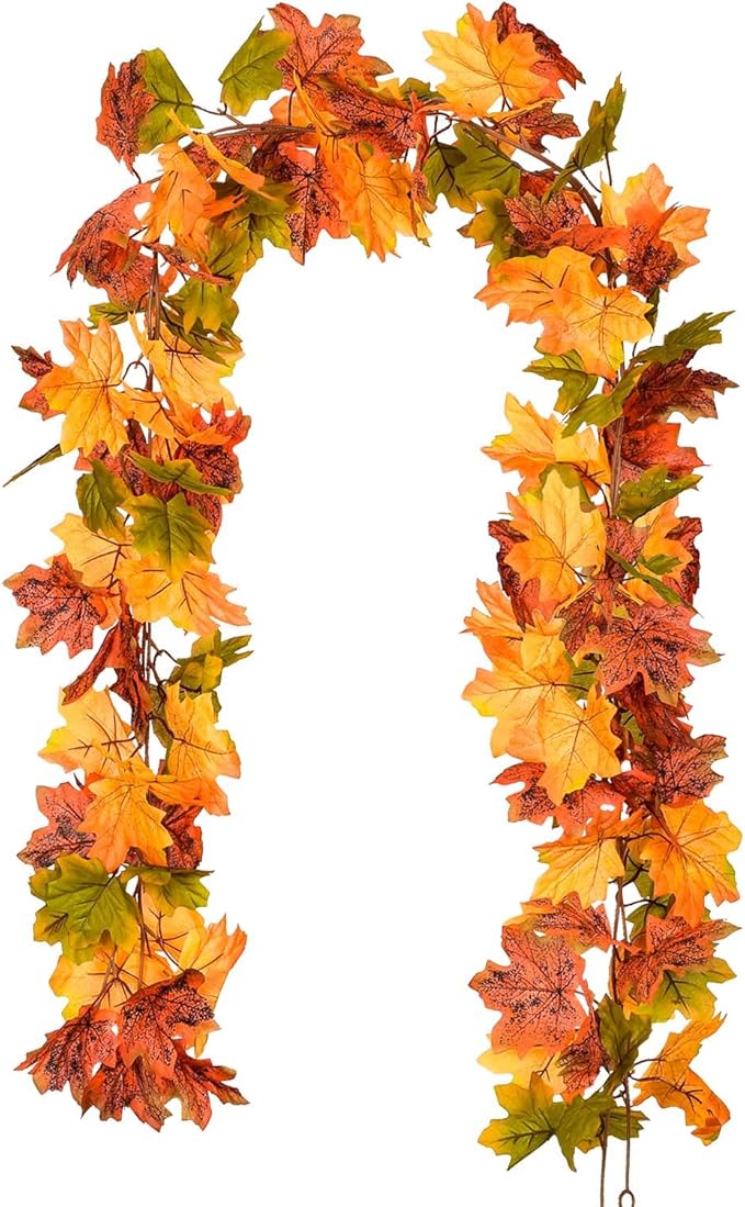 Lvydec 2 Pack Maple Leaves Fall Garland Clearance - 6ft/Strand Artificial Fall Foliage Garland Colorful Autumn Decoration for Home Wedding Party Thanksgiving-Ruum Studio Home