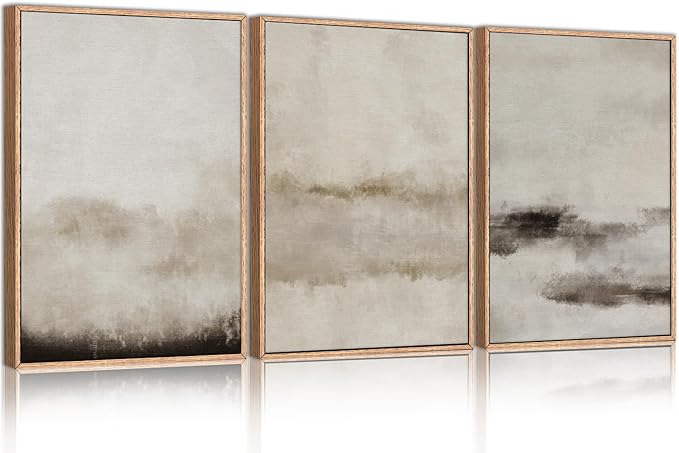 HPINUB Large Abstract Framed Canvas Wall Art Set,Minimalist Beige Gray Pastel Watercolor Wall Decor,Modern Illustration Neutral Art Painting for Living Room,Bedroom,Dining Room,Office -24"x36"x3-Ruum Studio Home