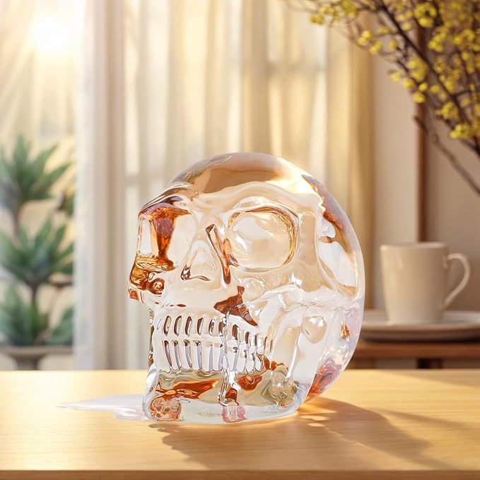 Model Statue for Home Décor Crystal Skull Decorative Figurine Gifts for Women Husbands Halloween Head Figurine Decoration Gift (Champagne Color Skull)-Ruum Studio Home