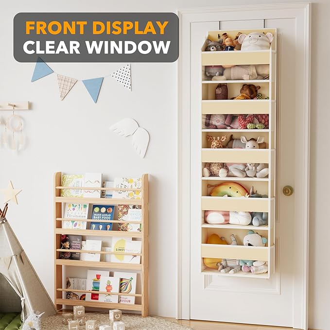 SpaceAid 1 Pack Over The Door Organizer with 5 Large Pockets and 10 Mesh Side Pockets, 5 Layers Door Organizer Hanging with Clear Window for Bedroom, Bathroom, Pantry and Nursery, Beige-Ruum Studio Home