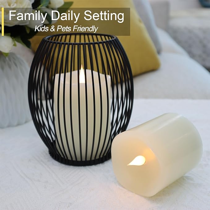 Flameless Candles Battery Operated with Remote Timer, 3D Moving Flame Flickering, Last 600+ Hours Battery Candles, 3" x 4" Ivory Real Wax Electric LED Candle for Wedding Party, Set of 2-Ruum Studio Home