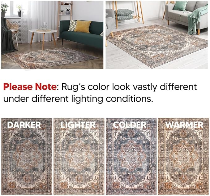 Keen Home Design 8x10 Rug - Machine Washable Area Rug with Non-Slip Backing, Ideal for Living Room, Dining Room, Bedroom - Vintage, Easy Clean, Durable, Low Pile Rug - (8' x 10')-Ruum Studio Home