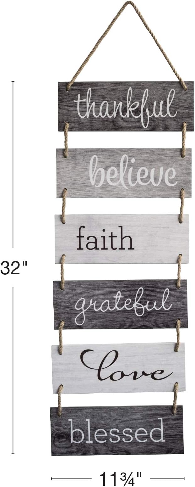 EXCELLO GLOBAL PRODUCTS Large Hanging Wall Sign: Rustic Wooden Decor (Grateful, Love, Believe, Thankful, Faith, Blessed) Hanging Wood Wall Decoration (11.75" x 32")-Ruum Studio Home