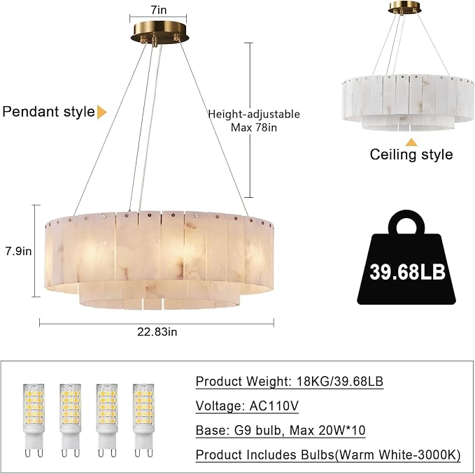 Alabaster Chandeliers D23in Round Chandeliers for Dining Room Small Chandelier Light Fixture for Kitchen Living Room Foyer Entryway Hallway-Ruum Studio Home