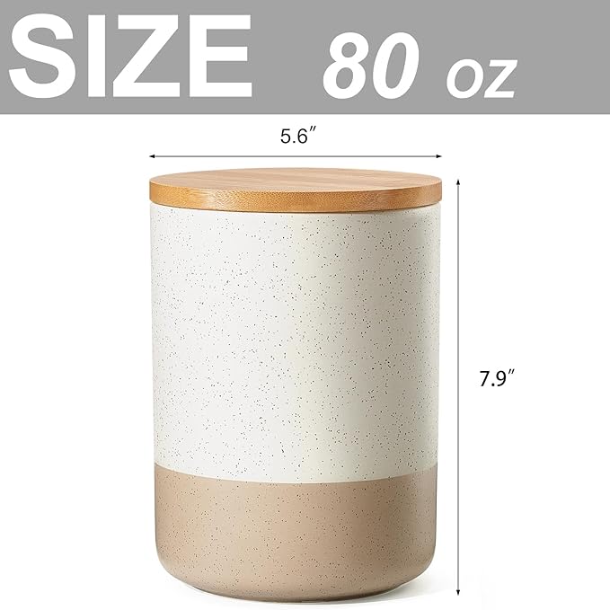 Yangbaga Canister Sets for Kitchen Counter, 80 OZ Large Ceramic Food Storage Jars with Airtight Wood Lids, Large Kitchen Canisters for Coffee, Sugar, Tea, Flour, Spice-Ruum Studio Home