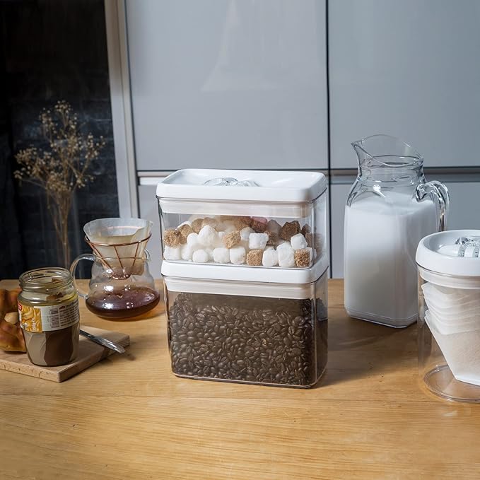 Felli Flip Tite Storage Container with Lid 4” RECTANGULAR Airtight Ring Flip Top, Stackable Kitchen Counter Pantry Organizer Acrylic Canister Jar for Pasta Spaghetti Cereal Granola Coffee (1.9qt)-Ruum Studio Home