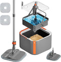 Upgraded Spin Mop and Bucket Set Self-Standing Mop Bucket Separate Dirty and Clean Water System Self Wringing 360° Rotating 90° Foldabl Mops and Buckets for Floor Cleaning (Dark Gray, 2Pads)-Ruum Studio Home