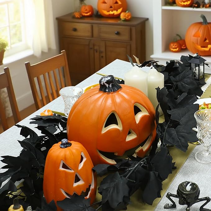 Joyhalo 4 Pack Halloween Garland, 5.7FT Black Maple Leaf Garland Halloween Decor, Spooky Black Leaves Vines Outdoor for Mantle, Home, Office, Stair Railing, Door Frame, Fireplace and Fall Decorations-Ruum Studio Home