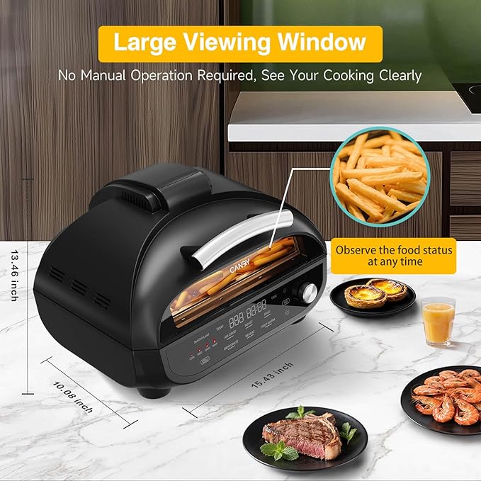Indoor Grill and Air Fryer Combo with Ceramic Accessories, 7-IN-1 Digital Display, 5.2 QT Electric Smokeless, 500°F Max, Large View Window, Roast, Bake & Dehydrate, Adjustable Temps, Easy Clean-Ruum Studio Home