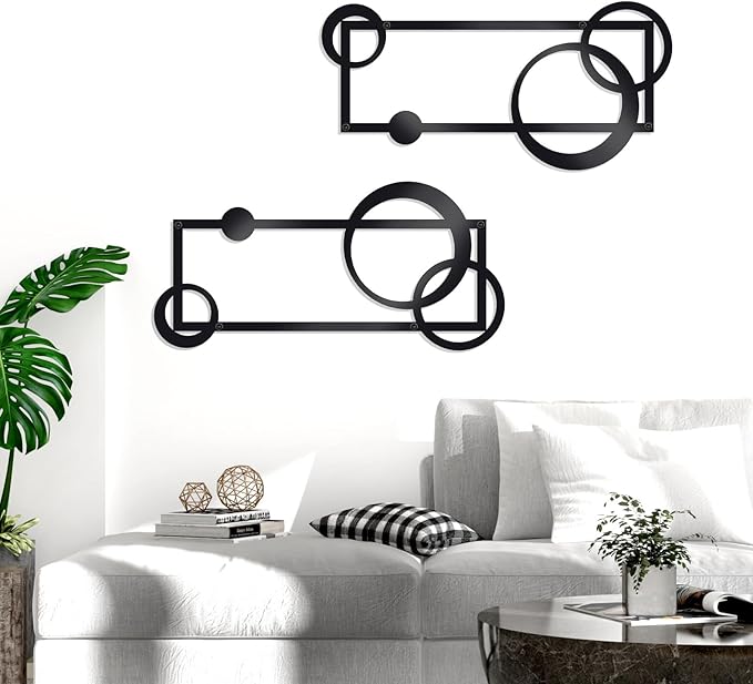 OYEFLY 2 Pcs Metal Abstract Wall Art,Modern Geometric Decor (Black, style 2)-Ruum Studio Home