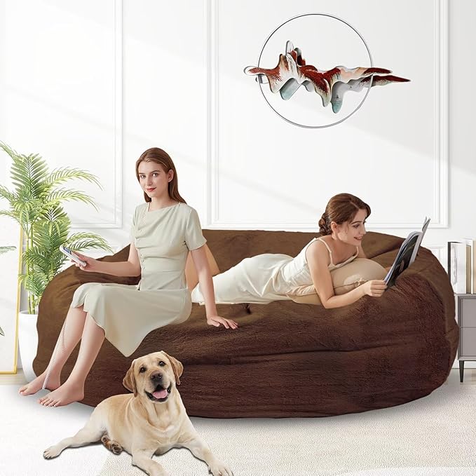 Bean Bag Chair for Adults 6FT,Soft Removable Cover for Teens/Girls Bedroom,Fluffy Giant Round Floor Beanbag Lounger Chairs (No Filler,Deep Coffee)-Ruum Studio Home