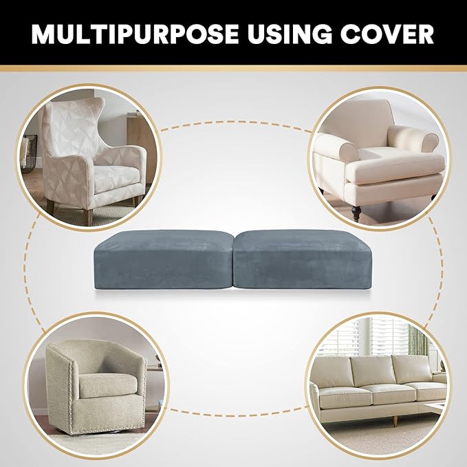 PrinceDeco Velvet Stretch Couch Cushion Cover Soft Cushion Slipcover for Chair Loveseat Sofa Furniture Protector Seat Cushion Sofa Cover (Each Width Up to 29.5", Stone Blue)-Ruum Studio Home